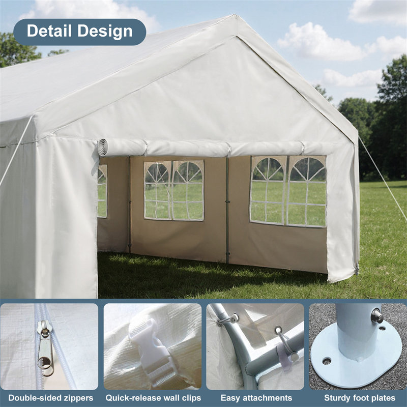 13'X26' Carport Car Canopy Party Tent Outdoor Gazebo With Removable Sidewalls, Outdoor Gazebo With 2 Ground Tubes, Commercial Tents For Parties Wedding BBQ