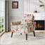 Fauteuil d'appoint compact orange pastel à motif floral, pieds en bois massif pour petits espaces