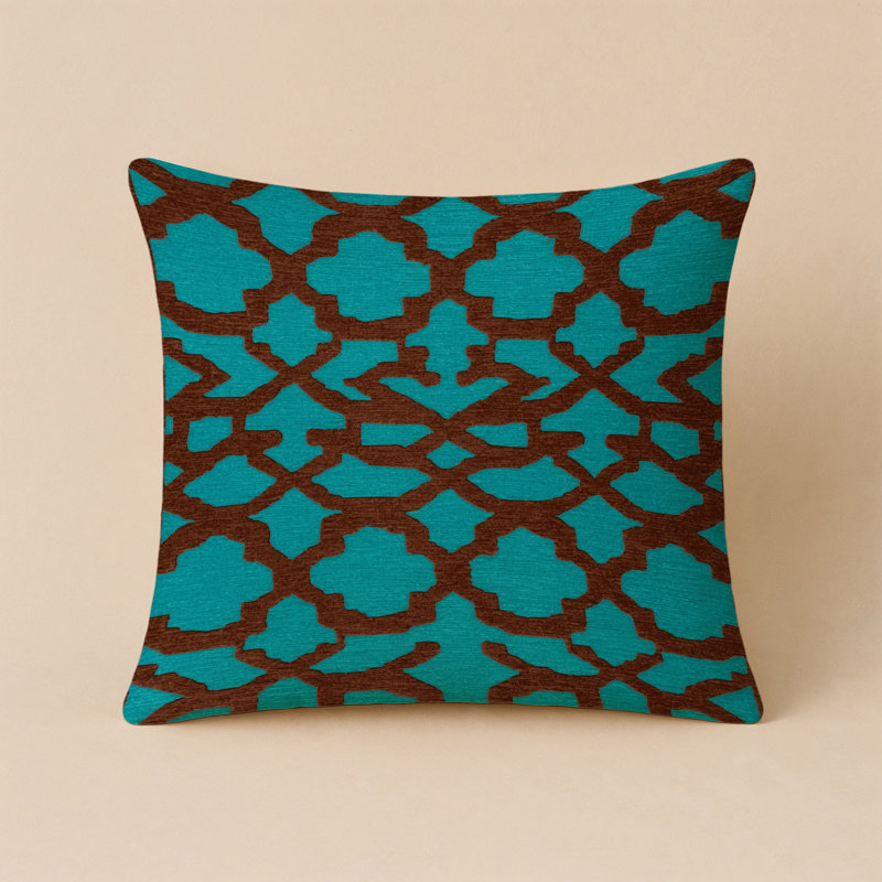 Coussin décoratif intérieur et extérieur brun Trellis, Carré 18 po, Bleu treillis 15