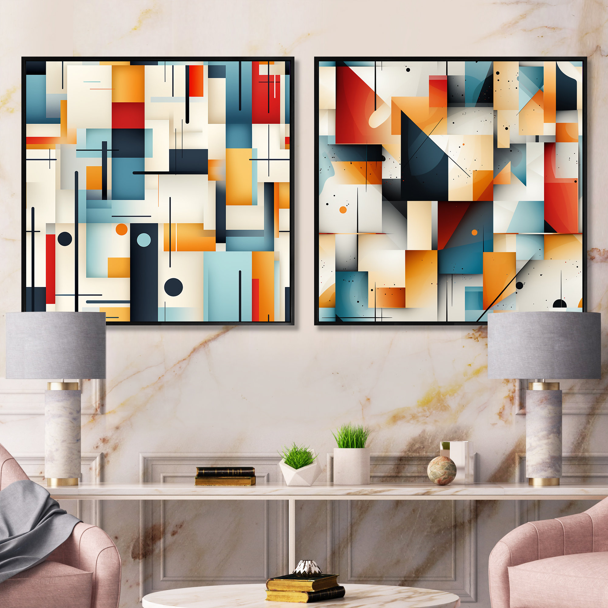 Design Art Urban Mosaic III - Abstract Shapes Square Collage Set Of 2 ...