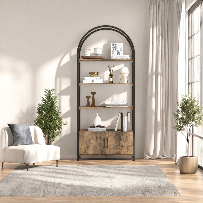 Bookshelf With Door, Tall Bookcase With Storage Cabinet Shelf, Black/Brown