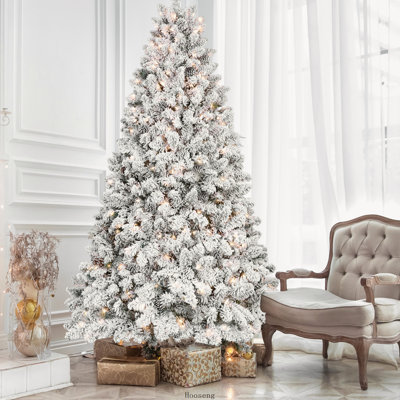 Sapin de Noël floqué de 2,74 m (9 pi) avec 850 lumières certifiées UL, 2240 branches et 63 pommes de pin