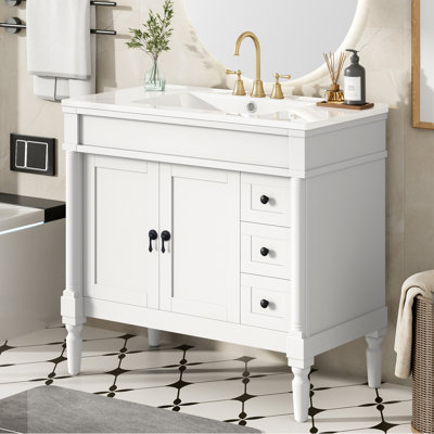 36" Single Bathroom Vanity With Ceramic Sink