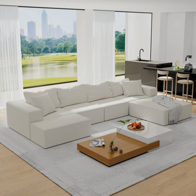 Ensemble de canapé modulaire rembourré moderne, canapé modulaire en forme de L de 132 po avec 6 oreillers