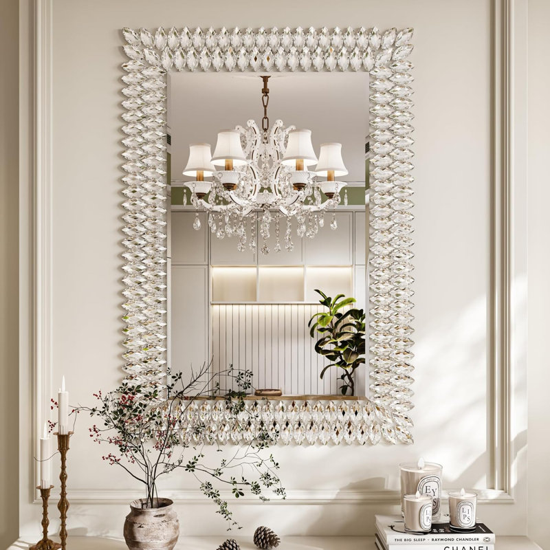 Large Jeweled Mirror for Wall Decor, 28"x40" Luxury Sparkling Diamond Mirror Beveled Modern Wall Decoration for Bathroom, Living Room, Bedroom, Hallway, Entryway