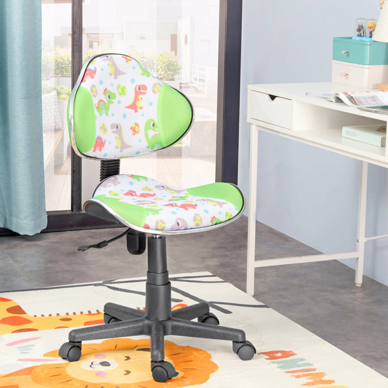 Aldous 360° Swivel Writing Office Task Chair with Mesh Back and Adjustable Height, Green Dinosaur