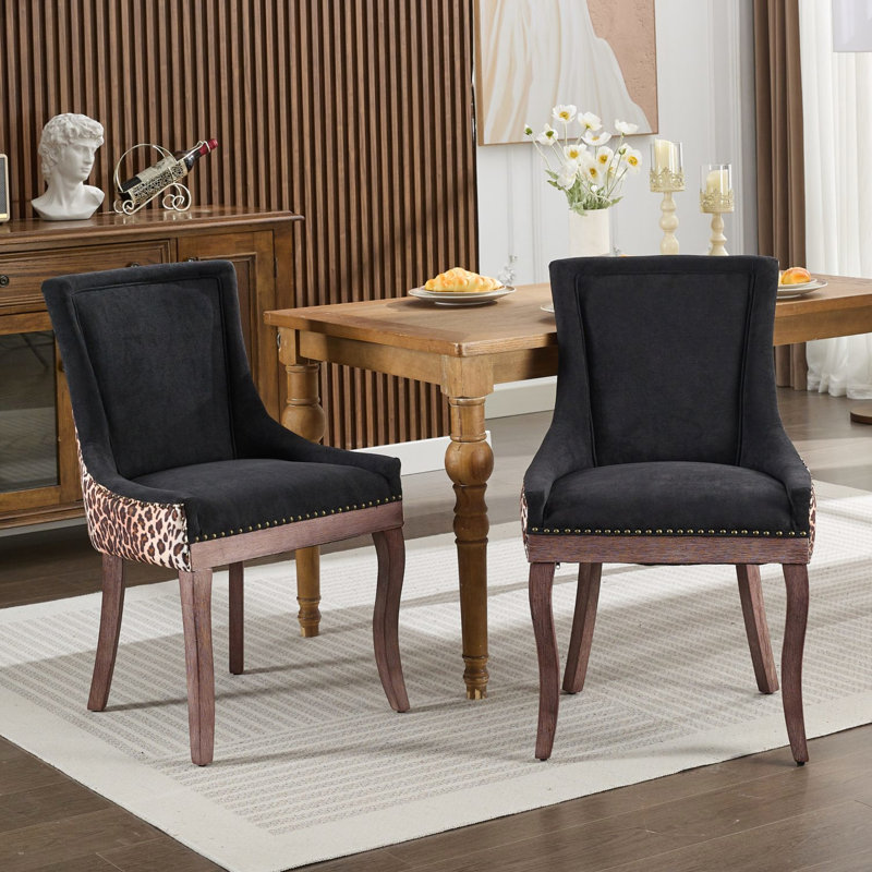 De 2 chaises de salle à manger latérales à imprimé léopard avec coussin en mousse haute densité fabriqué à la main et structure 2, design moderne, intérieur de printemps