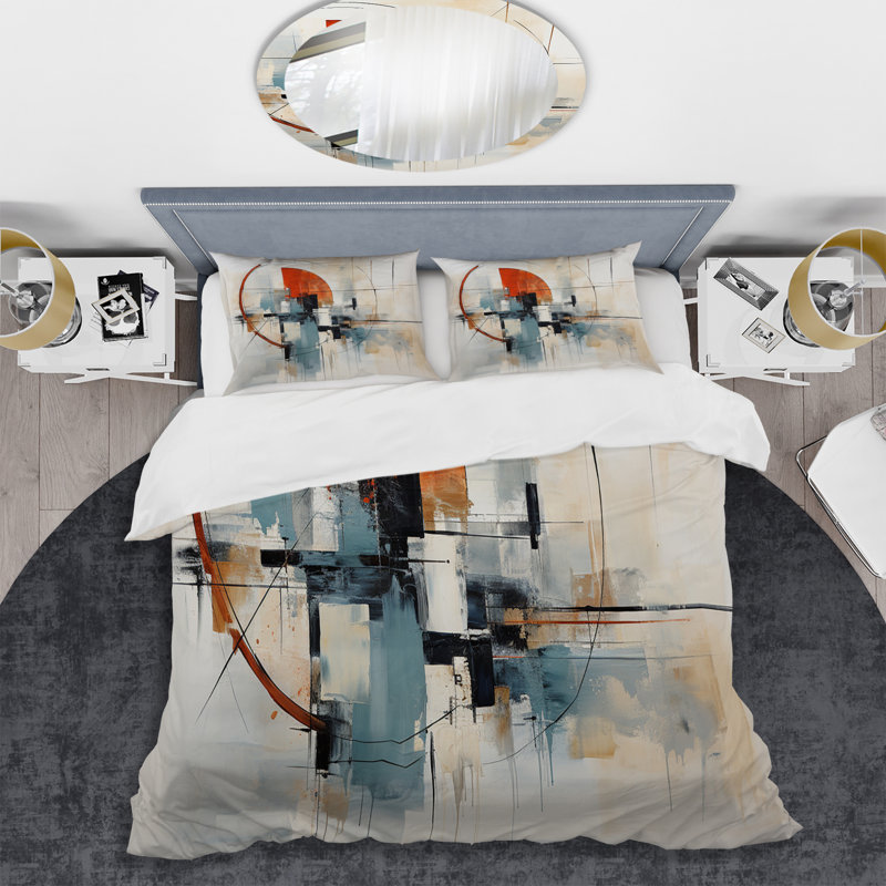 Colorful Mid Century Abstract Elegance II - Ensemble de housse de couette abstrait - Microfibre de polyester