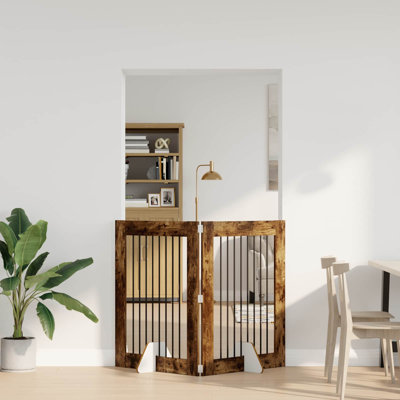  Dog Gate With Stands Engineered Wood Fence Pet Containment Living Room
