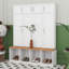 Arbre d'entrée de style campagnard avec 4 crochets cachés, banc polyvalent en noyer avec 8 portes, armoire à chaussures d'entrée avec compartiments ouverts-1721133104