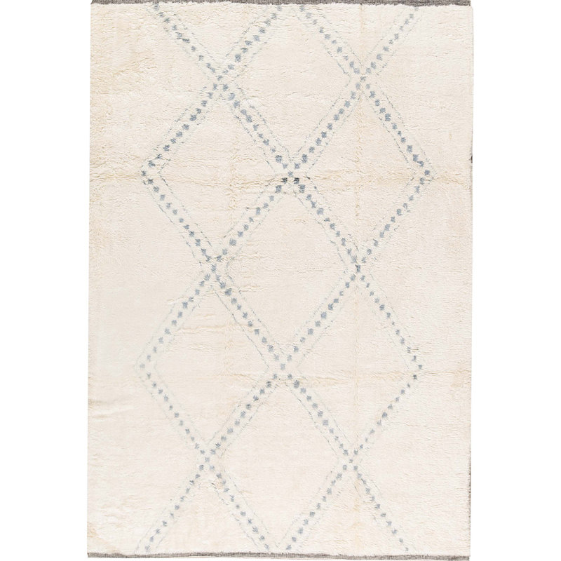 Tapis ivoire et bleu noué à la main de haute qualité