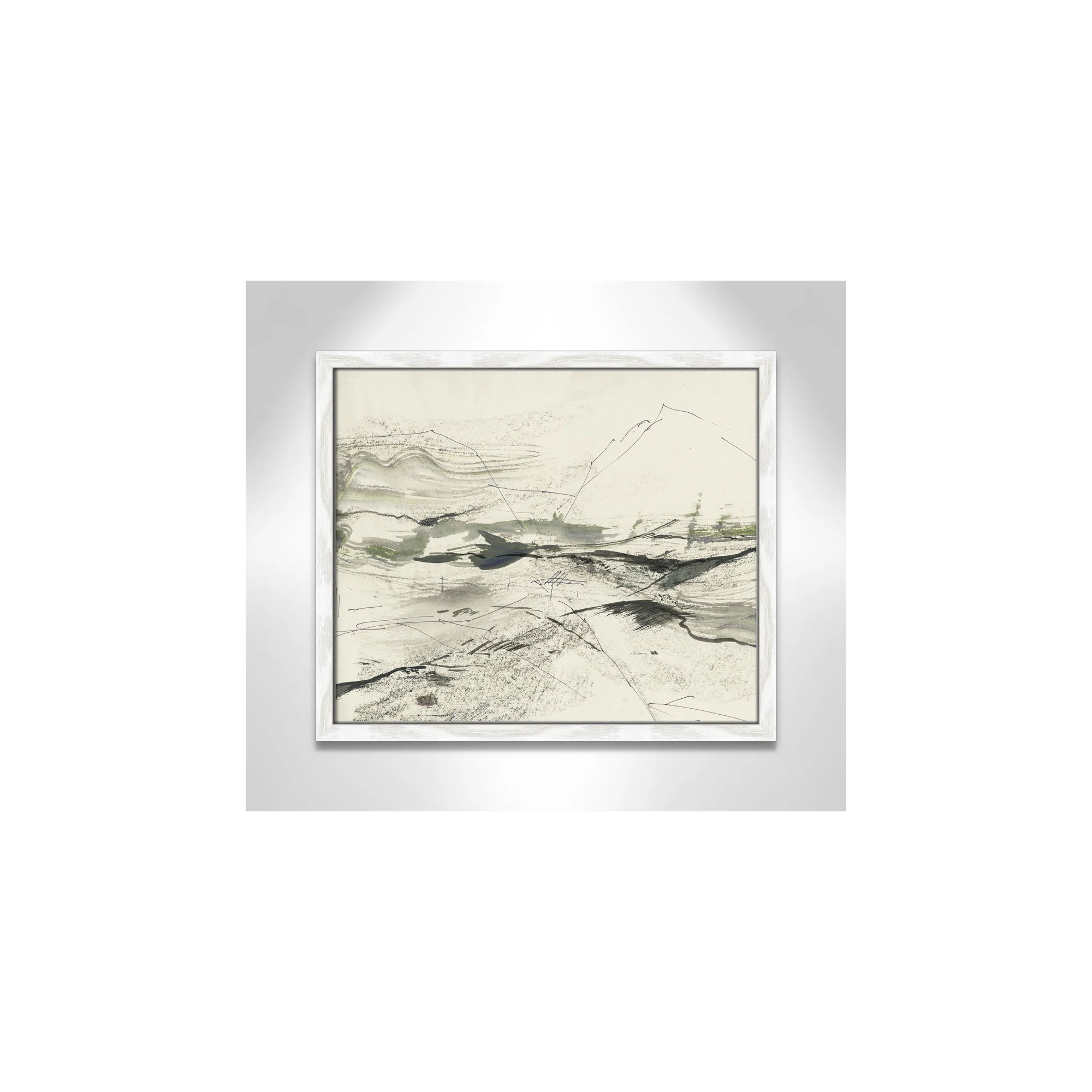 Green Sketches by PI Studio, No Mat, White Slim Picture Framed, 16" H x 19" W x 0.75" D