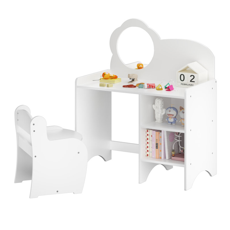 Wooden Children's Dressing Makeup Desk with Storage Shelves