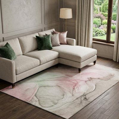 10' X 14' Blush And Ivory Abstract Washable Area Rug With UV Protection