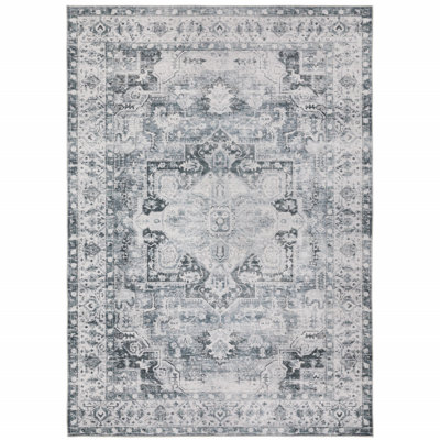 Tapis oriental antidérapant bleu / ivoire Soloman
