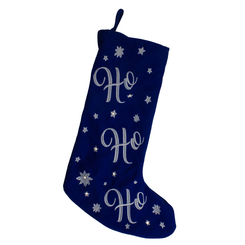 Chaussette 18 "à DEL bleu" Ho Ho Ho "avec flocons de neige blancs