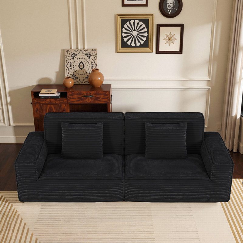 Grand canapé à compression en tissu 106,3 pouces, style moderne, confortable, salon, mobilier de chambre à coucher, compression à vide, éponge double, noir droit à rebond élevé