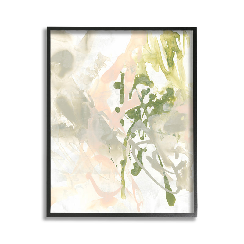 "Cadre abstrait vert et beige" par June Erica Vess sur toile, H 14 po x l 11 po, Giclée encadrée blanc bord de mer