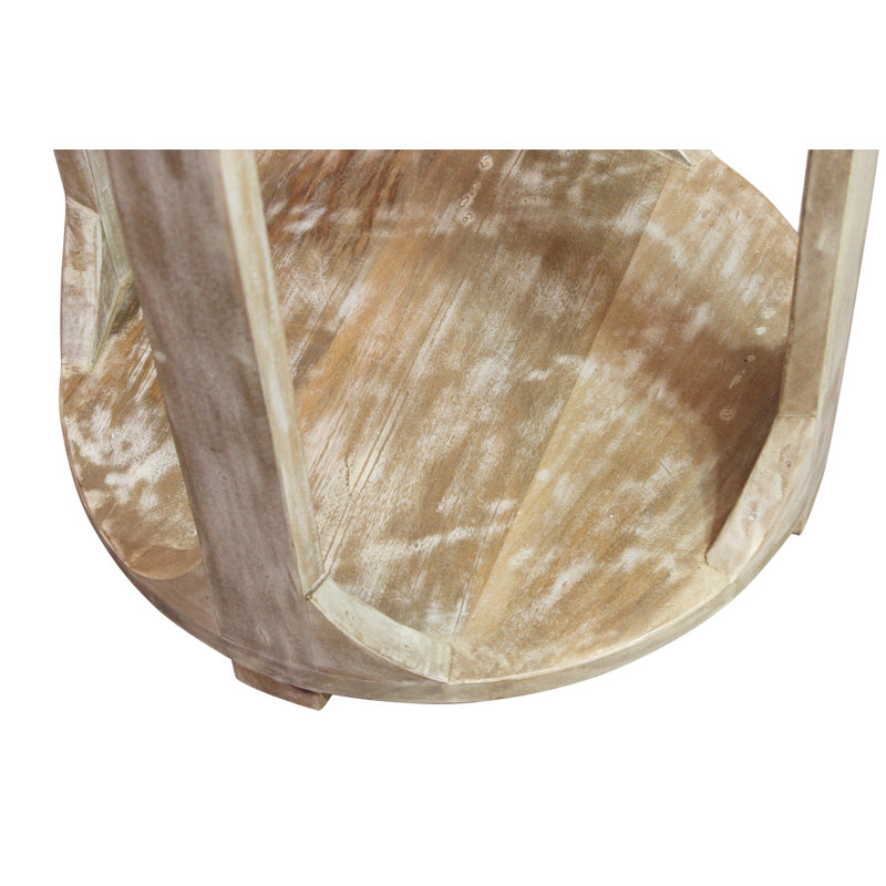 Keyston Round End Table With Shelf, Natural Wood