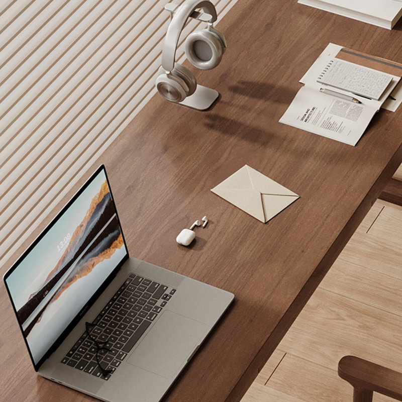 Tan Rectangular Solid Wood desks, 29.53" H x 86.61" W x 27.56" D