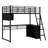 Loft Bed With Built-In Desk, Metal Twin Size Loft Bed Frame With LED And 4 Storage Shelves