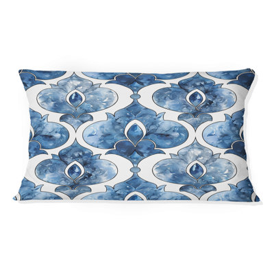 Coussin lombaire transitionnel bleu et blanc à motif de quadrilobe II