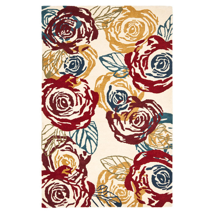 Jeremy Floral Wool Hand Woven Area Rug, Rectangle 107 x 168 cm
