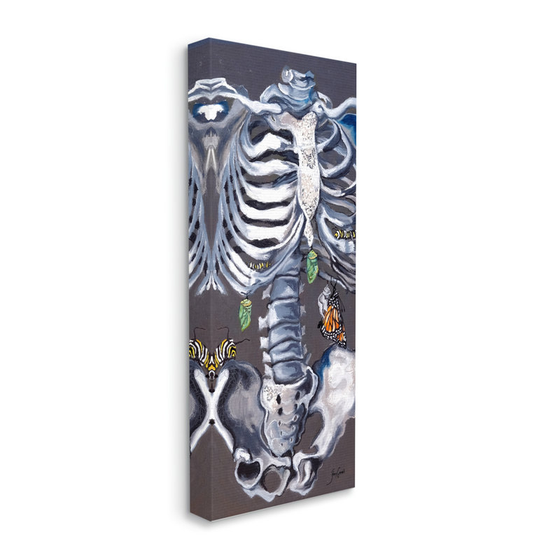 «Spooky Skeleton Crawling Insectes Bugs» par Stacy Gresell - peinture sur toile tendue, H 40 po x l 17 po x P 1,5 po