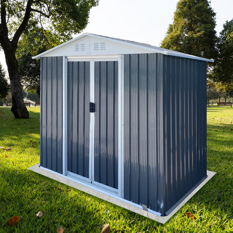 6'x4' Grey Outdoor Storage Shed W/apex Roof, Base Frame & Alum Alloy Frame - Apex Roof Rain Drain/headroom, Galv Steel/alum Alloy Frame Corr-resist, Vent Panels Wp/uv-resist, Labeled Install - Outdoor Garden Storage