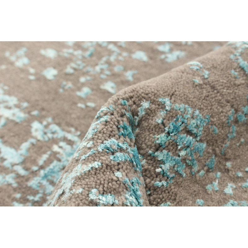 Tapis oriental gris foncé / bleu en laine noué à la main Alisha-Mae