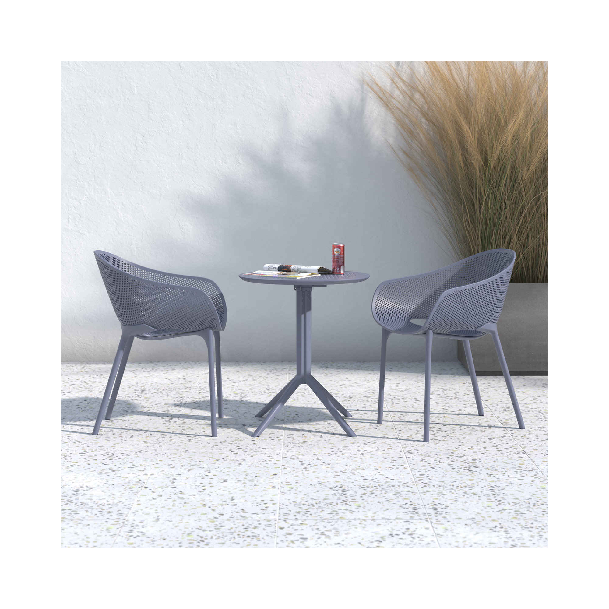 Farrah 24'' Round 2 - Person Bistro Set with Round Stacking Chairs, Dark Gray
