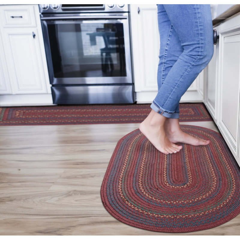 Jamestown Braided Jute Reversible Burgundy/Blue/Cream Rug, Oval 1'8" x 2'6"