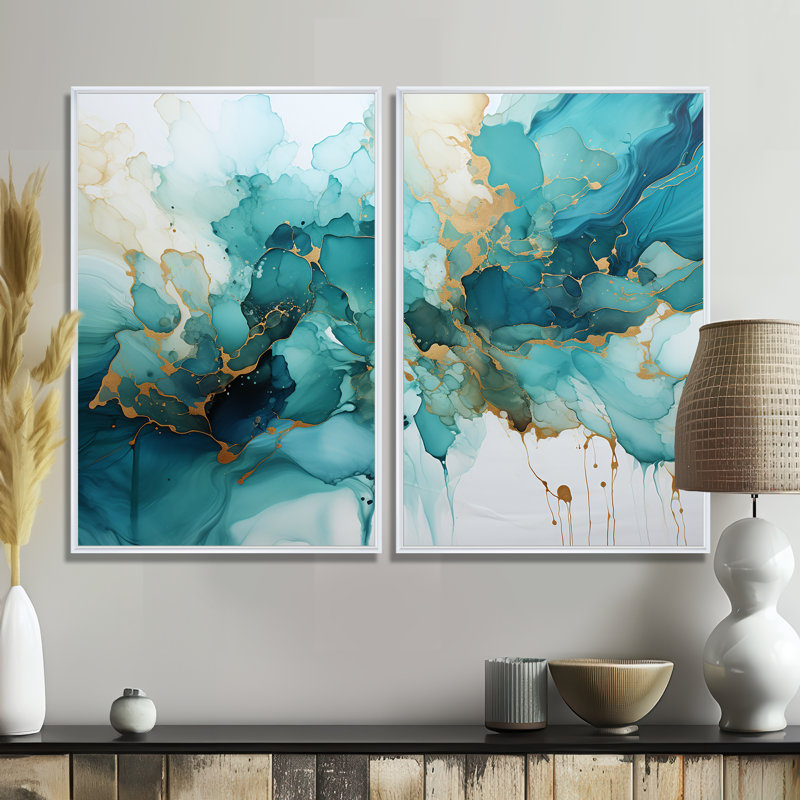 Claranell - Art mural moderne 2 pièces, 36" H x 48" W, Impression encadrée flottante, White