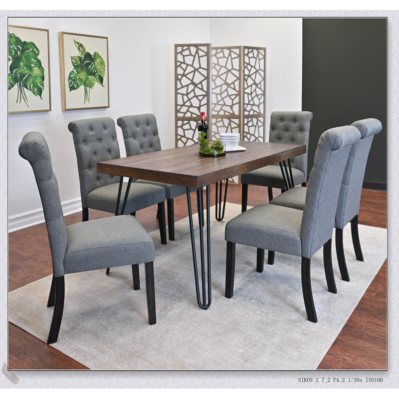 Ashford 7-Piece Dining Set with Hairpin Legs, Stylish and Compact for Modern Homes, Ideal for Small Spaces and Family Gatherings.