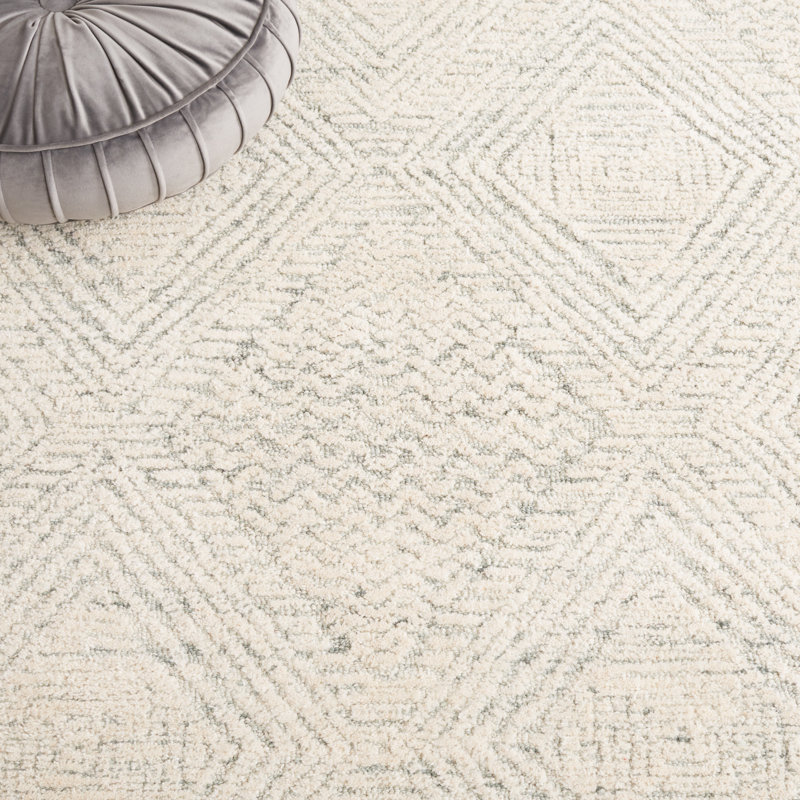 Textural Hand Tufted Wool Cotton Geometric Rug in Gray/Ivory, Rectangle 5' x 8'