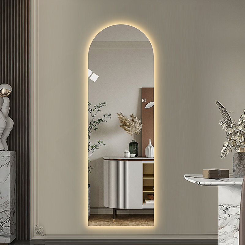 Miroir mural pleine longueur 65 po x 21 po DEL, conception à arche symétrique, éclairage à intensité variable 3 couleurs, incassable