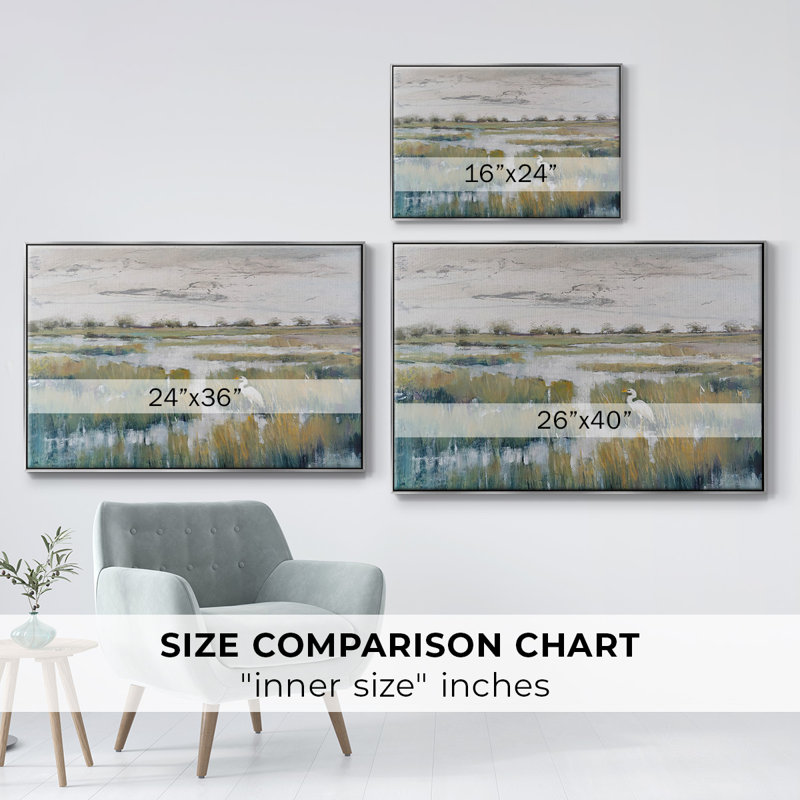 Marshland View VI, reproduction d'art sur toile, H 27 po x l 41 po x P 2 po, Encadrement argenté