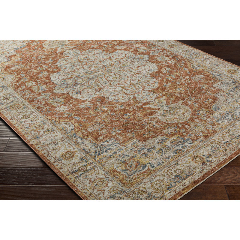 Tapis oriental en polyester tissé à la machine en rouille, Rectangle 10 pi x 14 pi