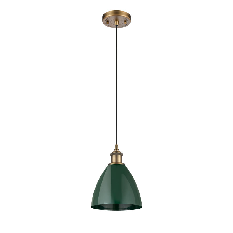 Luminaire suspendu conique 1 lumière, Vert, Laiton brossé