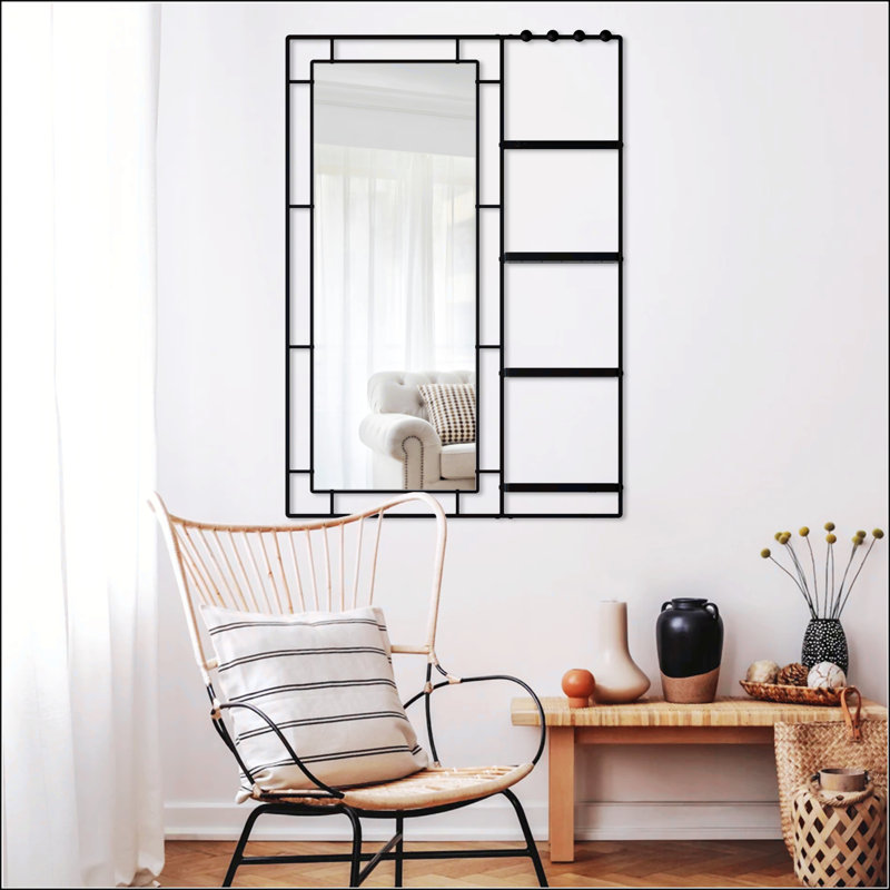 Miroir de coiffeuse moderne avec tablette multifonctionnelle, idéal pour la décoration de salle de bain, de chambre à coucher et de salon.