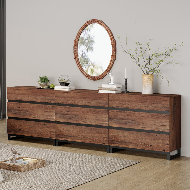 Aadam 9 Drawer 94.5" W Accent Cabinet, Dark Walnut