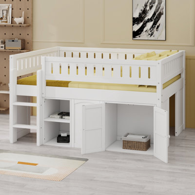Loft Bed Featuring Storage Cabinet And Chalkboard Panel