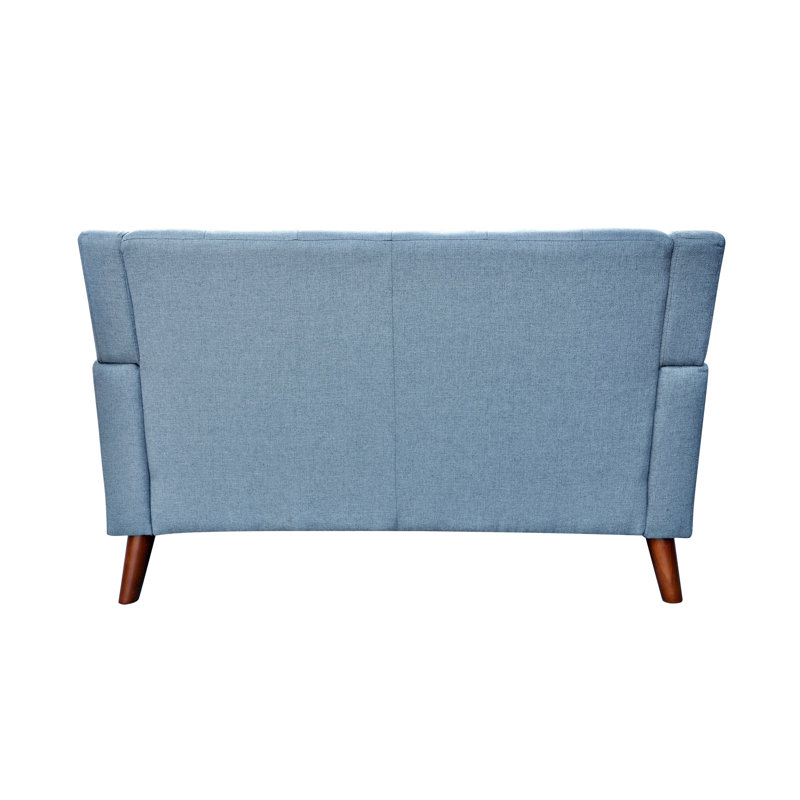 Evelyn Blue and Walnut Mid-Century Modern Arm Chair and Loveseat Set