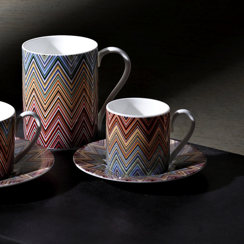 Missoni Coffee Cup & Saucer ZIG ZAG Set of 2 in Luxury Box Jarris diam. 2.3in, H 2.5in, Cap. 4 oz, Saucer diam. 4.75in