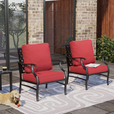 Argirios Metal Patio Chair with Cushions(Set of 2)
