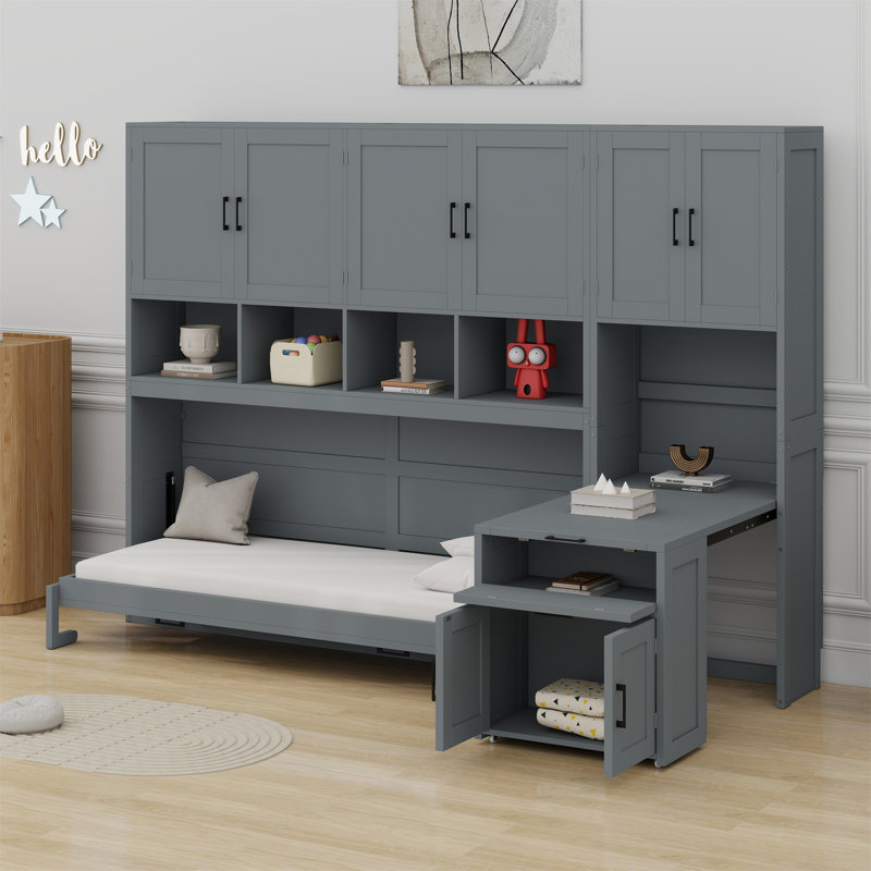 Lit escamotable mural avec placard et bureau Murphy, Gris