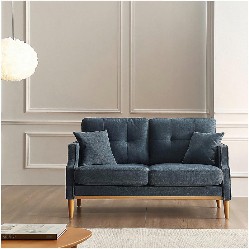 Canapé 2 places Loveseat pour espace de vie principal, chambre à coucher, bureau, tissu imperméable, port de charge USB, 2 coussins, pieds en bois