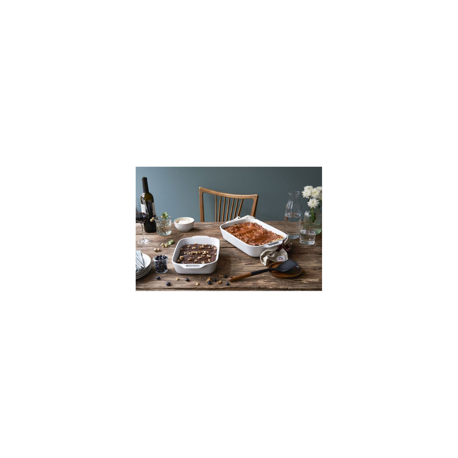 Ceramique Rectangular Baking Dish Set 2 Piece, White