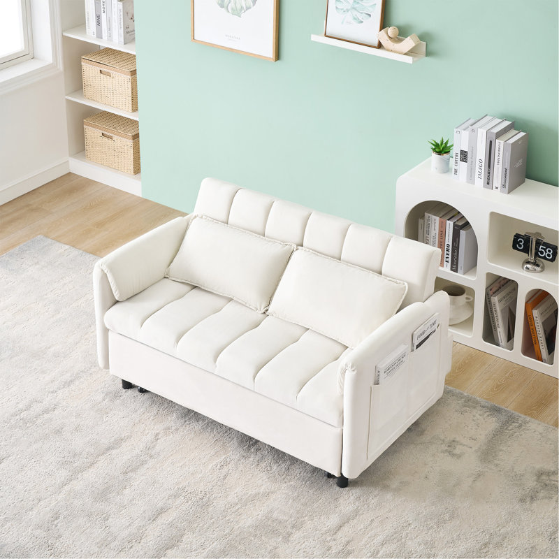 Canapé 52 po beige moderne en velours, Beige