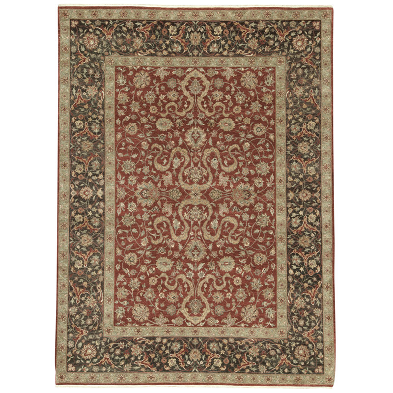 Hand Knotted Wool Oriental Area Rug in Red And Black